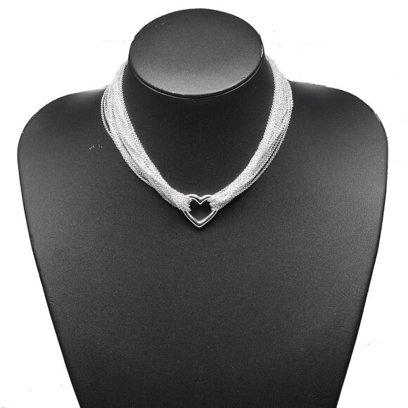 TIFFANY&Co. Open Heart Toggle Necklace Silver925 59g Women - Picture 1 of 8